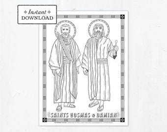 Saints Cosmas and Damian Coloring Page Catholic Coloring Page (Digital Download)