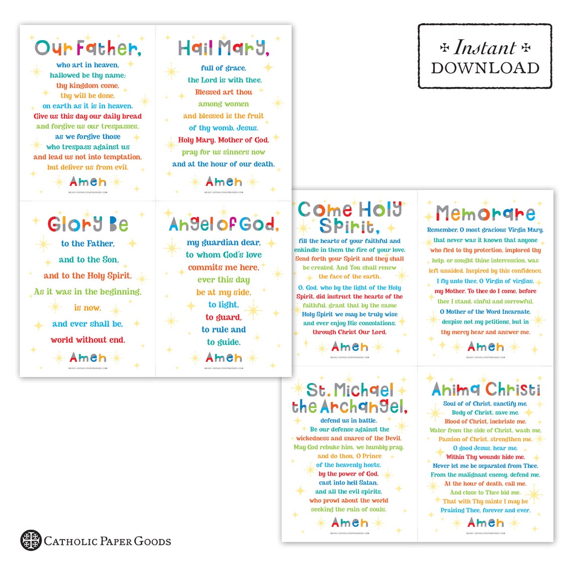 Basic Catholic Prayers for Kids Printable Prayer Cards Etsy