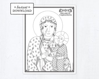 Catholic Coloring Page, Our Lady of Czestochowa, Catholic Marian Coloring Page, Printable Coloring Page, Digital Coloring Page, PDF