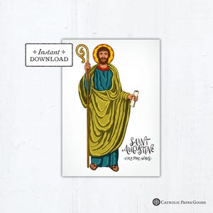 St. Augustine Card, Catholic Greeting Card, Catholic Saint, Art Print, Instant Download, Downloadable PDF 5x7, Confirmation Gift