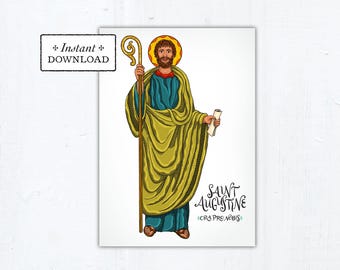 St. Augustine Card, Catholic Greeting Card, Catholic Saint, Art Print, Instant Download, Downloadable PDF 5x7, Confirmation Gift
