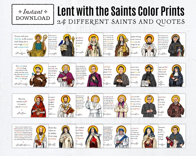 Lent with the Saints 24 Printable Catholic Saint Art Prints, Saint Quotes about Lent Digital, PDF Download, Catholic Art Prints