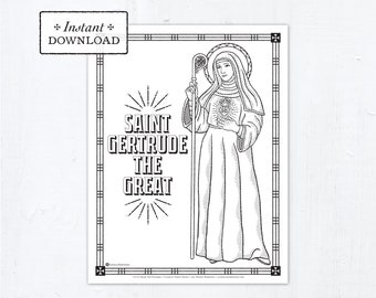 Catholic Coloring Page - Saint Gertrude the Great - Catholic Saints - Printable Coloring Page - Digital - PDF