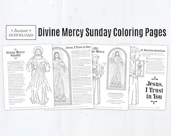 Divine Mercy Sunday Coloring Pages, 4 Printable Coloring Pages, Digital Download PDF