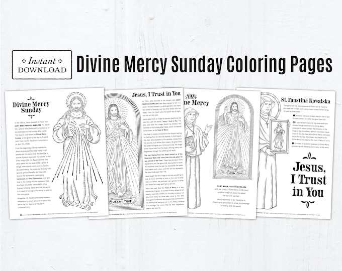 Featured listing image: Divine Mercy Sunday Coloring Pages, 4 Printable Coloring Pages, Digital Download PDF