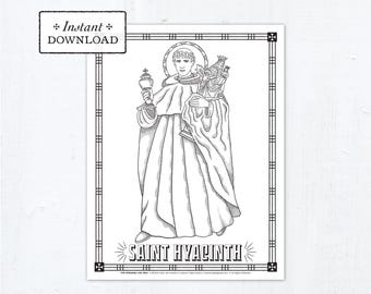 Saint Hyacinth Catholic Coloring Page, Catholic Saints, Printable Coloring Page, Digital Coloring Page, Saints of the Eucharist