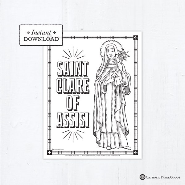 Catholic Coloring Page - Saint Clare of Assisi - Catholic Saints - Printable Coloring Page - Digital - PDF