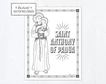 Catholic Coloring Page - Saint Anthony of Padua - Catholic Saints - Printable Coloring Page - Digital - PDF