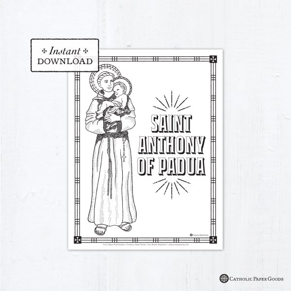 Catholic Coloring Page - Saint Anthony of Padua - Catholic Saints - Printable Coloring Page - Digital - PDF