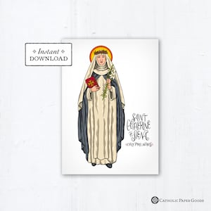 Saint Catherine of Siena Card - Art Print - Instant Download - DIY Downloadable PDF 5&quot;x7&quot; - Saint Card Saint Art Print Confirmation Gift