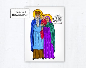 Sts. Zechariah & Elizabeth and John the Baptist Card, Art Print, 5x7 Printable Catholic Saint Card, Printable Confirmation Gift