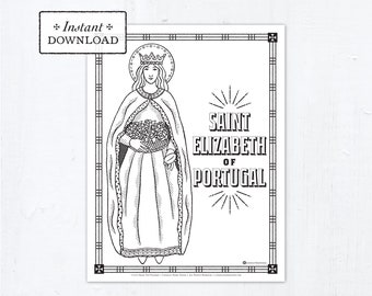 Catholic Coloring Page - Saint Elizabeth of Portugal - Catholic Saints - Printable Coloring Page - Digital - PDF