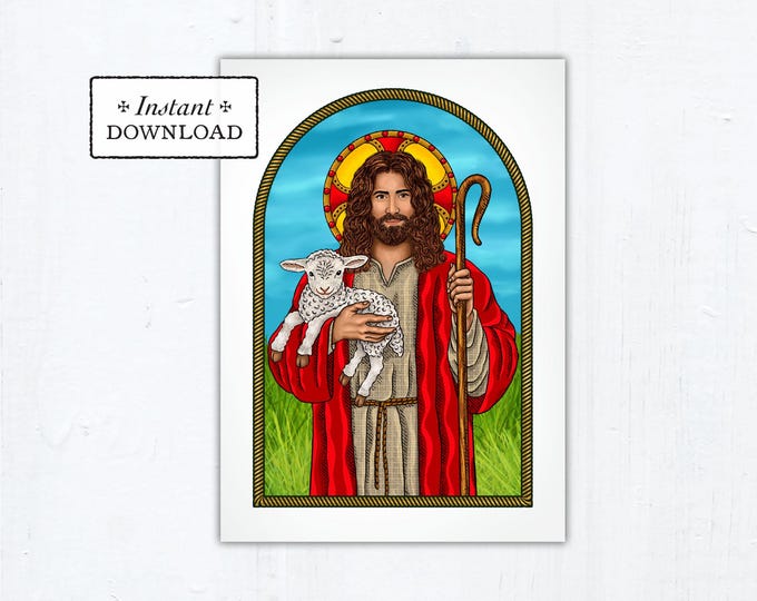 Featured listing image: Jesus the Good Shepherd Psalm 23 Catholic Sympathy Card 5x7 Instant Download