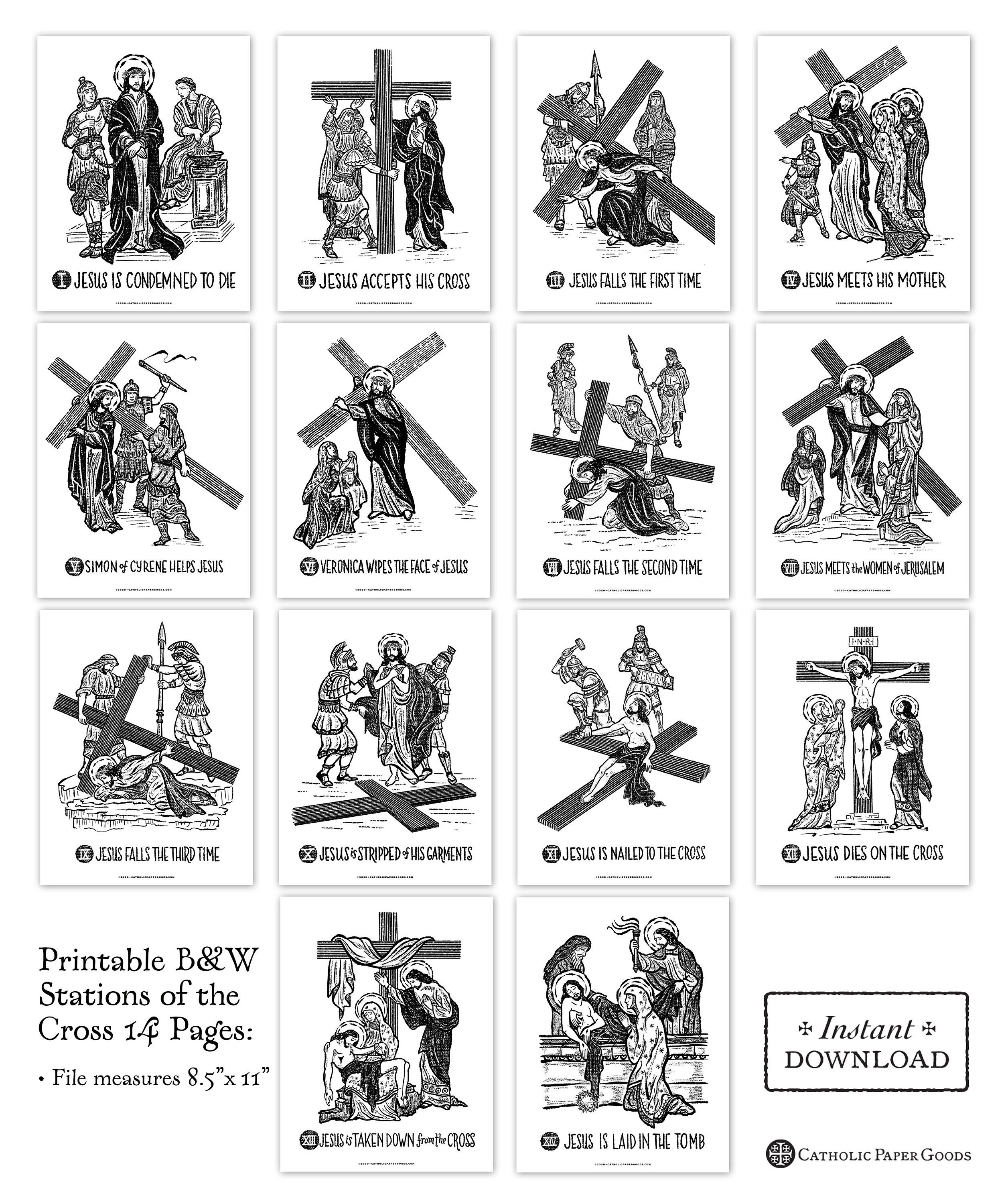 Stations of the Cross 8.5 x 11 Black & White Art Prints Printable