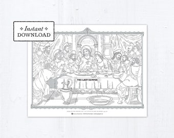 Last Supper Catholic Coloring Page Holy Thursday, Jesus, Printable Coloring Page, Maundy Thursday, Institution of Eucharist, Holy Week