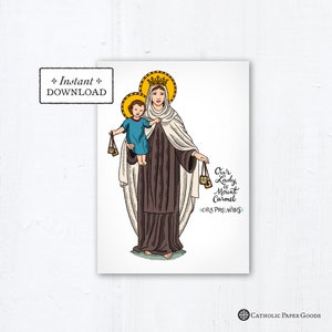 Our Lady of Mount Carmel Card - Art Print - Instant Download - DIY Downloadable PDF 5"x7" - Saint Card Saint Art Print Confirmation Gift