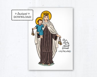 Our Lady of Mount Carmel Card - Art Print - Instant Download - DIY Downloadable PDF 5"x7" - Saint Card Saint Art Print Confirmation Gift