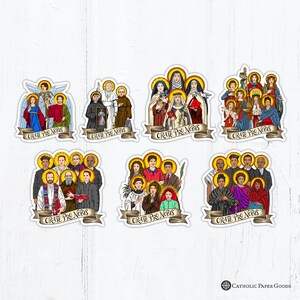 Saint Squads, Saint Groups 3 inch AND 4 Inch Die Cut Vinyl Stickers Peel & Stick Catholic Vinyl Stickers Waterproof Decals Saint Stickers