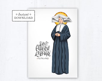 Saint Catherine Laboure Card, Art Print, Instant Download, DIY Downloadable PDF 5x7 Catholic Saint Printable Confirmation Gift Baptism Gift