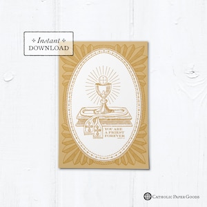 Catholic Priestly Ordination Card Gold Ciborium, Printable Priest Card, Priesthood Sunday, Holy Orders 5"x7"