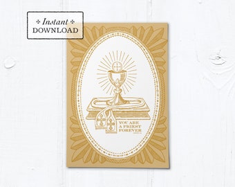 Catholic Priestly Ordination Card Gold Ciborium - Instant Download - DIY Downloadable PDF 5"x7"