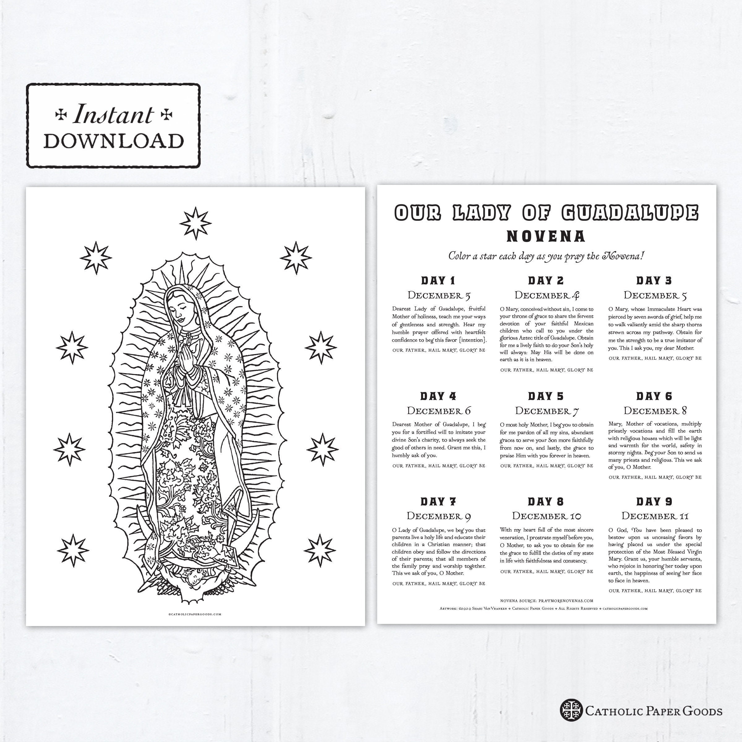 Our Lady of Guadalupe Novena Catholic Coloring Page and Prayers, 2