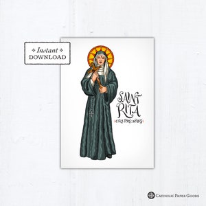 Saint Rita of Cascia Card, Art Print, Instant Download, Printable PDF 5"x7" Catholic Saint Printable Confirmation Gift, St Rita