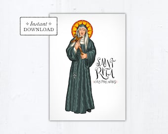 Saint Rita of Cascia Card, Art Print, Instant Download, Printable PDF 5"x7" Catholic Saint Printable Confirmation Gift, St Rita