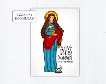Saint Mary Magdalene Card, Art Print, Instant Download, Printable PDF 5"x7" Catholic Saint Printable Confirmation Gift, St Mary Magdalene