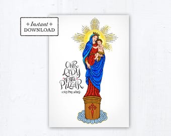 Our Lady of the Pillar Card - Art Print - Instant Download - DIY Downloadable PDF 5"x7" Catholic Saint Printable Confirmation Gift