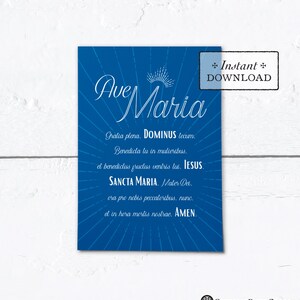 Hail Mary Greeting Card or Art Print Latin - Mother's Day - Instant Download - DIY Downloadable PDF 5"x7"