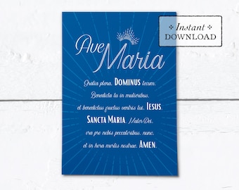 Hail Mary Greeting Card or Art Print Latin - Mother's Day - Instant Download - DIY Downloadable PDF 5"x7"