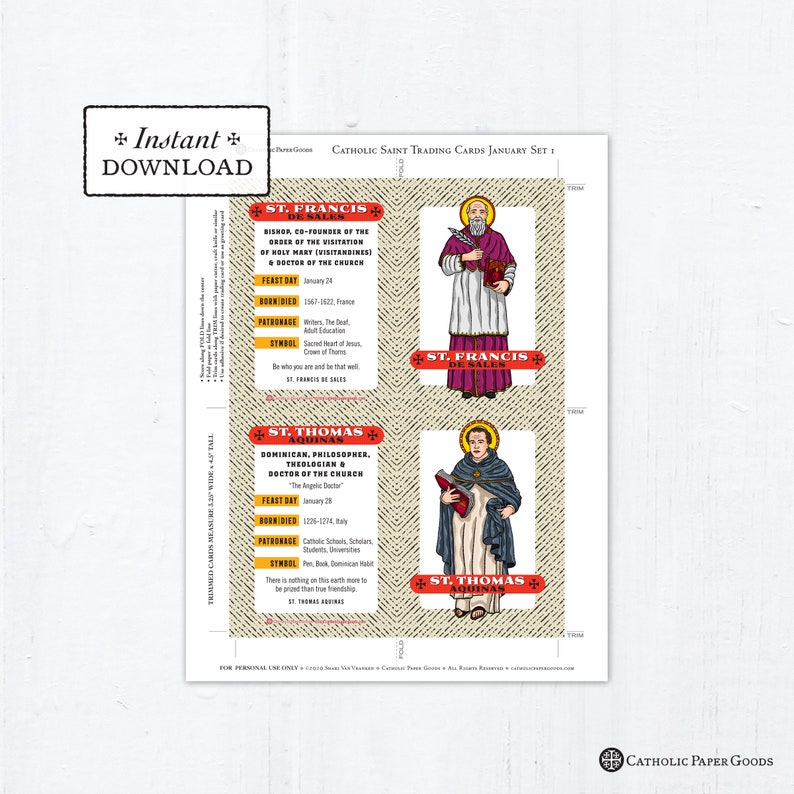 Catholic Saint Trading Cards January Set 1 Printable PLUS | Etsy