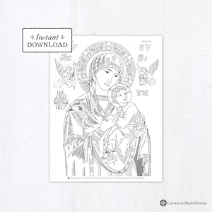 Catholic Coloring Page - Our Lady of Perpetual Help - Catholic Saints - Printable Coloring Page - Digital - PDF Virgin Mary Download Large