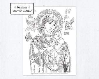 Catholic Coloring Page - Our Lady of Perpetual Help - Catholic Saints - Printable Coloring Page - Digital - PDF Virgin Mary Download Large