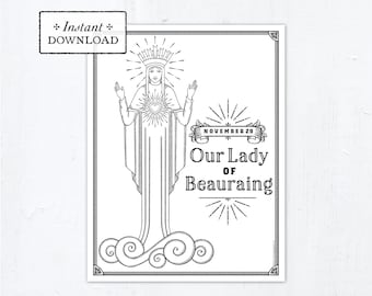 Catholic Coloring Page, Our Lady of Beauraing, Catholic Marian Coloring Page, Printable Coloring Page, Digital Coloring Page, PDF