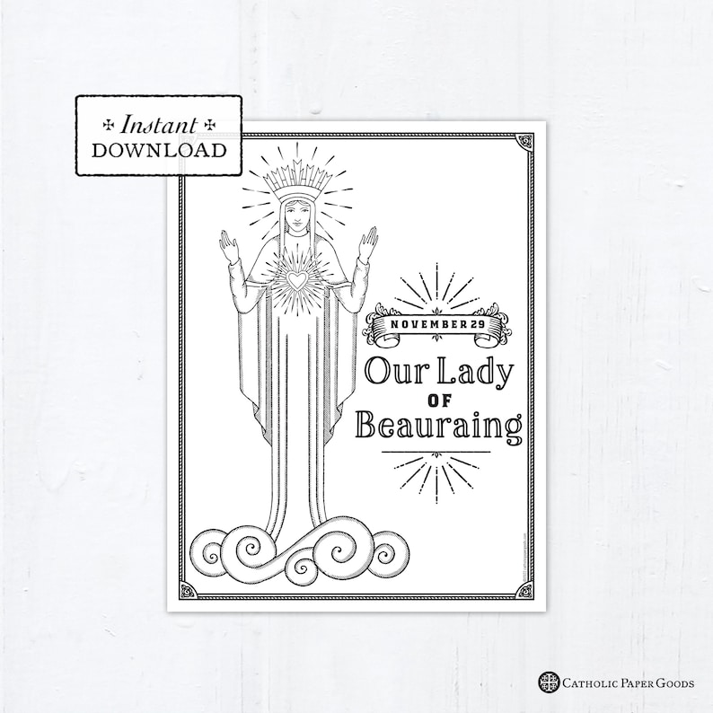 Catholic Coloring Page, Our Lady of Beauraing, Catholic Marian Coloring Page, Printable Coloring Page, Digital Coloring Page, PDF image 1
