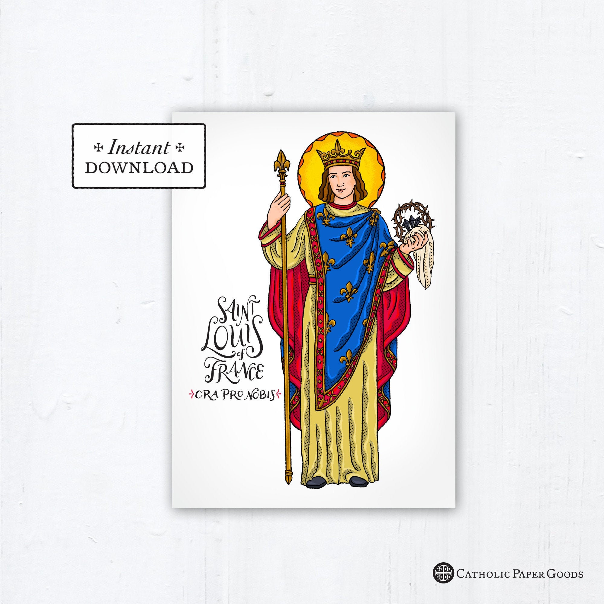 Saint Louis of France Card - Art Print - Instant Download - DIY Downloadable PDF 5x7 Catholic ...