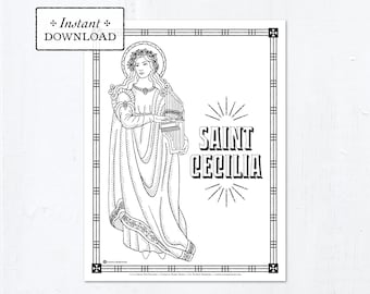 Catholic Coloring Page - Saint Cecilia - Catholic Saints - Printable Coloring Page - Digital - PDF