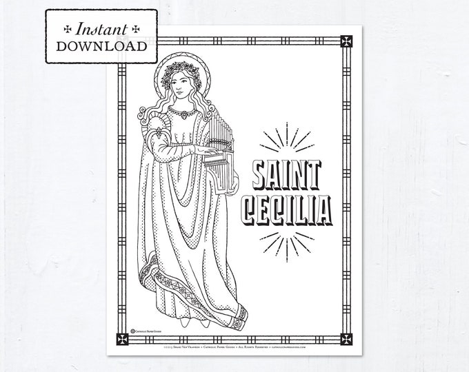 Catholic Coloring Page - Saint Cecilia - Catholic Saints - Printable Coloring Page - Digital - PDF