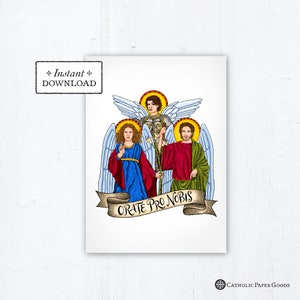 Archangels 5x7 Card Art Print, Instant Download, Downloadable PDF Saint Squad St Michael St Gabriel St Raphael