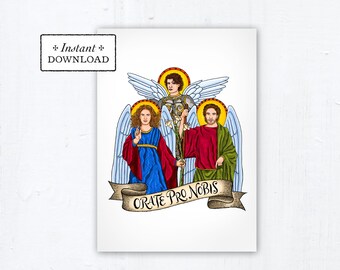 Archangels 5x7 Card Art Print, Instant Download, Downloadable PDF Saint Squad St Michael St Gabriel St Raphael