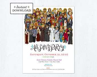 All Saints Day Party Invitation Flyer Customizable Template - Downloadable PDF 8.5"x11"
