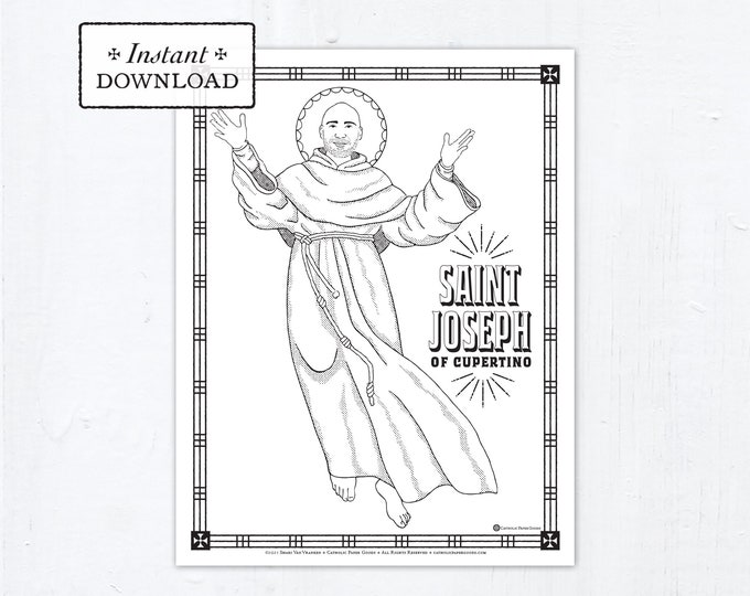 Catholic Coloring Page, Saint Joseph of Cupertino Coloring Page, Catholic Saints, Printable Coloring Page, Digital Coloring Page, PDF