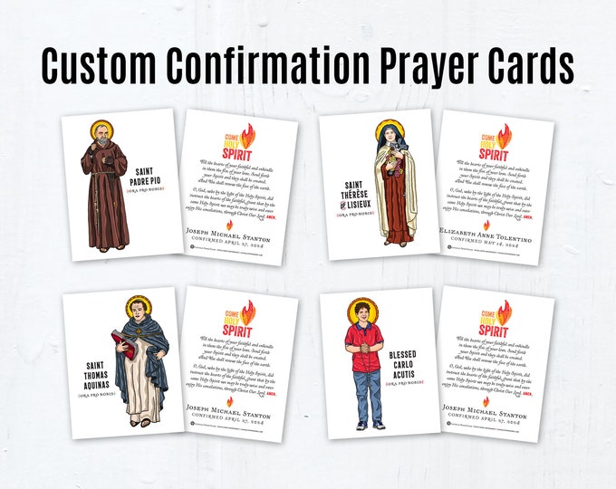 Featured listing image: Catholic Confirmation Prayer Cards, Printable Template PDF 4.25"x5.5" Confirmation Keepsake, Confirmation Saint