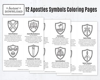 The 12 Apostles Symbols Coloring Pages, Printable Catholic Coloring Pages All Saints Day PDF