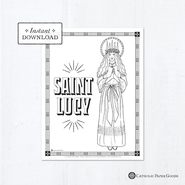 Catholic Coloring Page - Saint Lucy - Catholic Saints - Printable Coloring Page - Digital - PDF