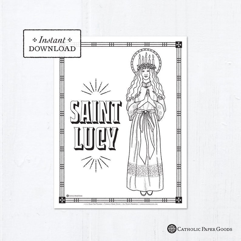 Catholic Coloring Page Saint Lucy Catholic Saints Printable Coloring Page Digital PDF image 1