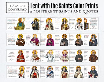 Lent with the Saints 24 Printable Catholic Saint Art Prints, Saint Quotes about Lent Digital, PDF Download, All Saints Day, All Saints Party