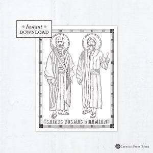 Catholic Coloring Page - Saints Cosmas and Damian - Catholic Saints - Printable Coloring Page - Digital - PDF Sts Cosmas Damian Download